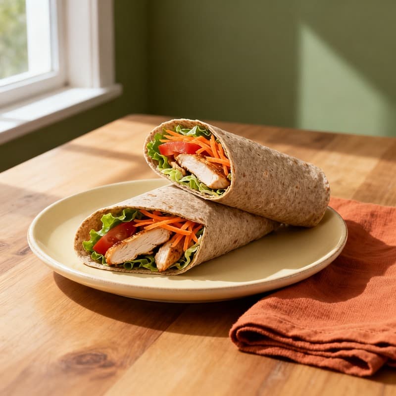 Wrap de frango com alface e cenoura